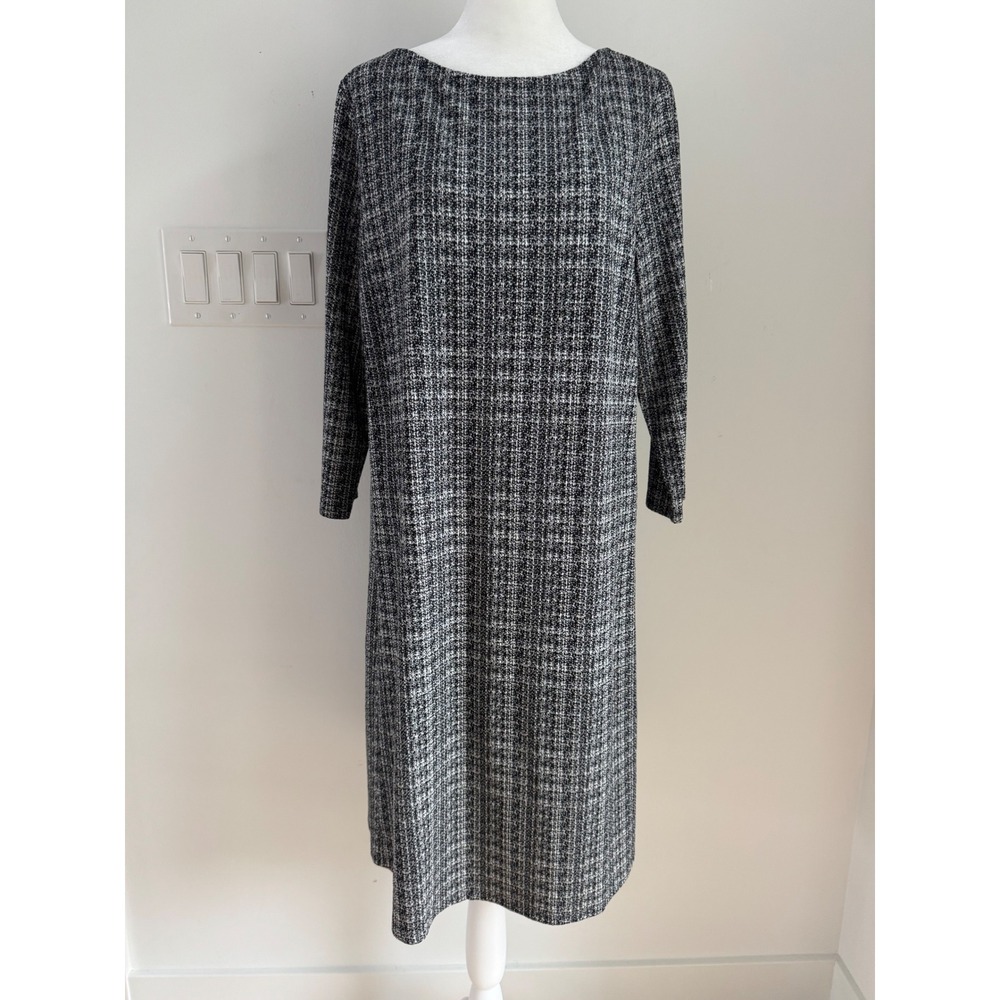 J. Jill Wearever Collection Black White Knit Shift Dress Long Sleeve Medium